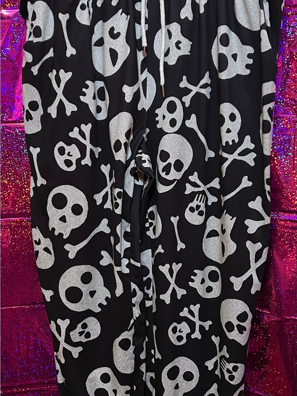 Source Unknown Black Pajama Pants with Silver Skull Print